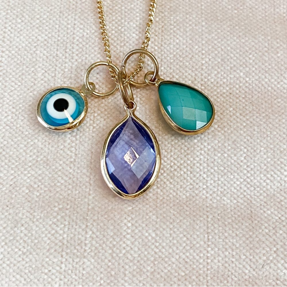 NEW EXPRESS Chic Long Beaded Gold Necklace with Blue and Green Charms
